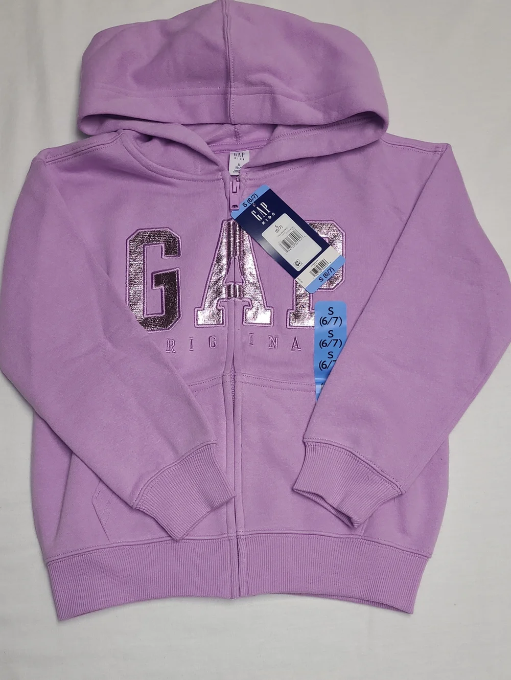 NWT GAP Lavender Girls' Hooded Zip Sweatshirt with Silver Sparkle Logo Y2K